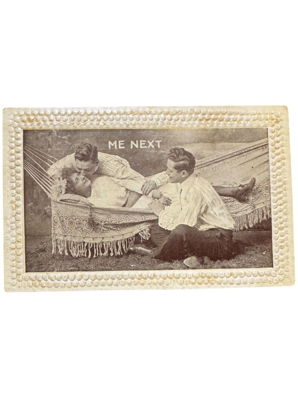 Vtg Victorian Embossed Postcard Humorous "Me Next"1900s Romantic Scene Edwardian